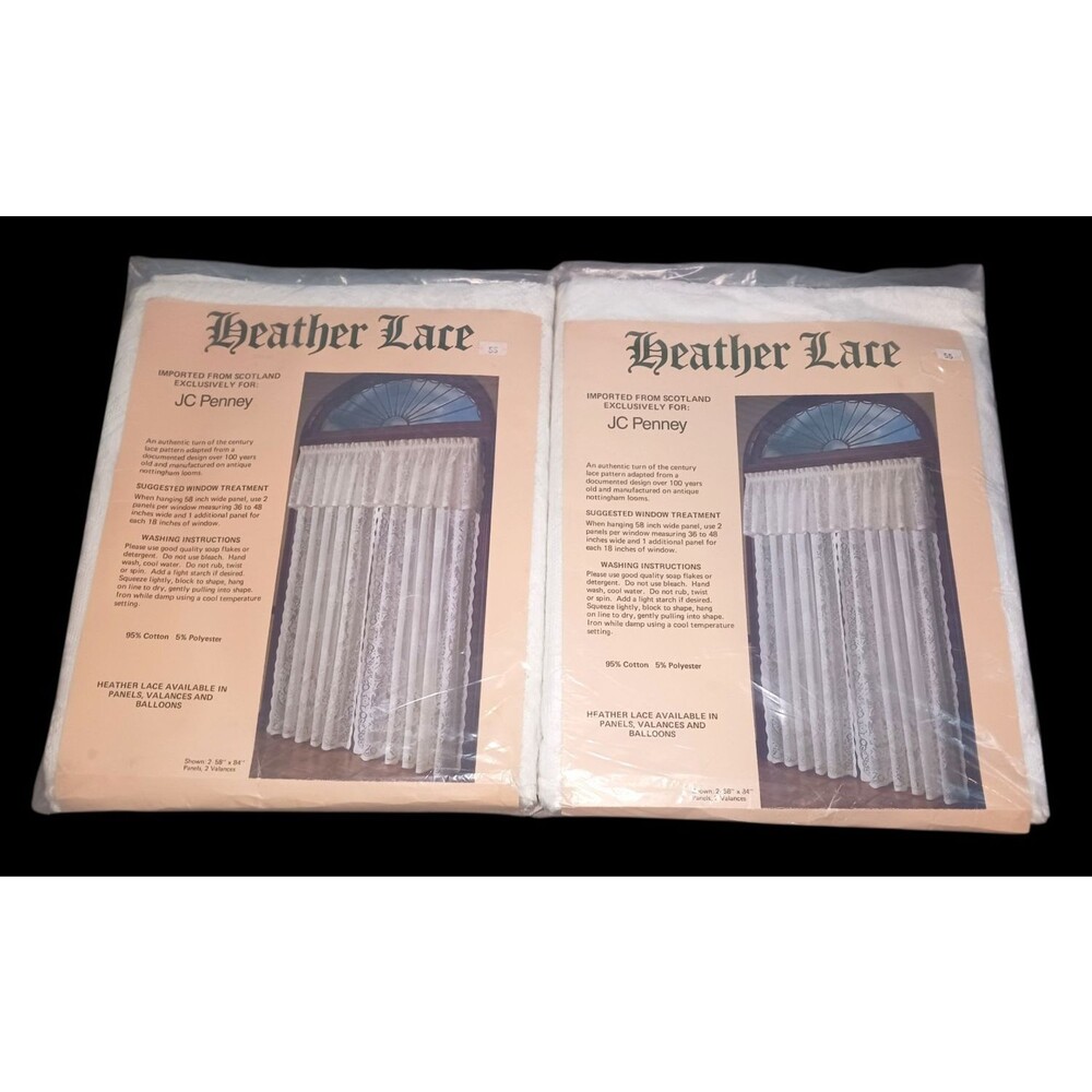 NEW 2 Vintage White Heather Lace Curtain Panels Imported From Scotland JCPenney